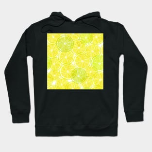 Lemon lime transparent slice print. Vibrant summer watercolor pencil illustration. Translucent yellow citrus fruits Hoodie